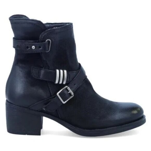 Miz Mooz Shoes - MIZ MOOZ-GRIFFIN-Black Leather-Silver Buckles-Side Zip-Sz 36-NEW/BOXED